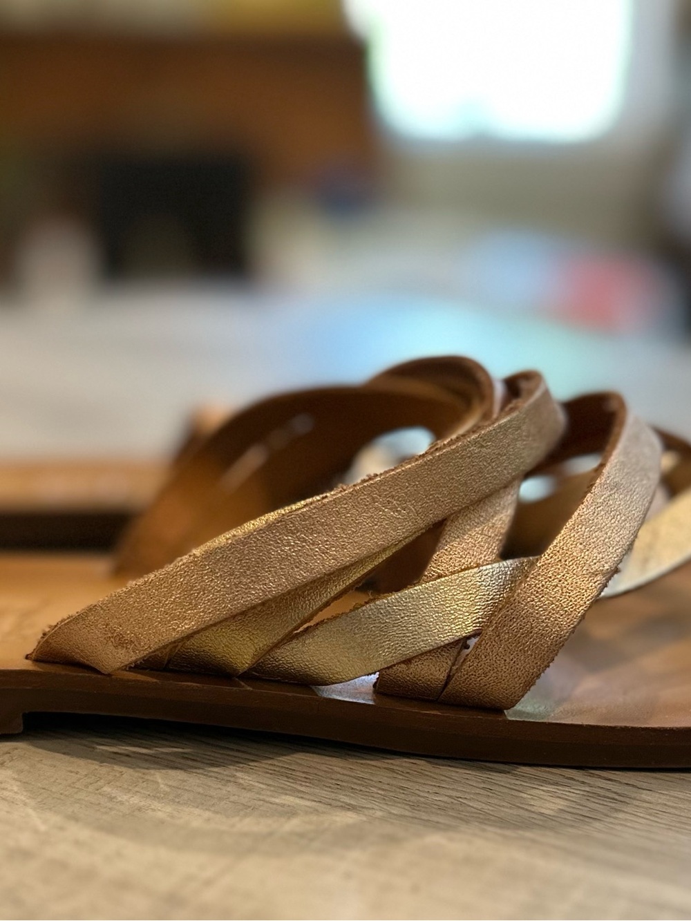 Brazilian Zigi Artisan Braided Metallic Tan Slide Sandals for Women Size 6
